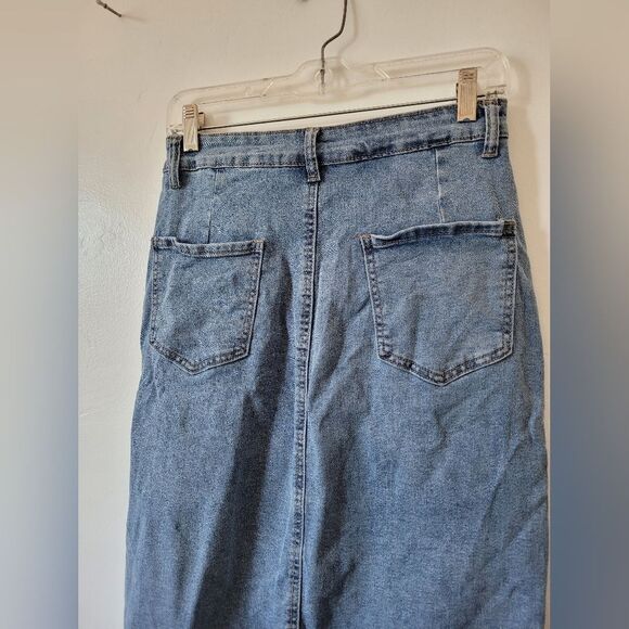 Midi Length Denim Jean Skirt Below Knee Modest Teacher American Y2K 90s Medium - Picture 6 of 9